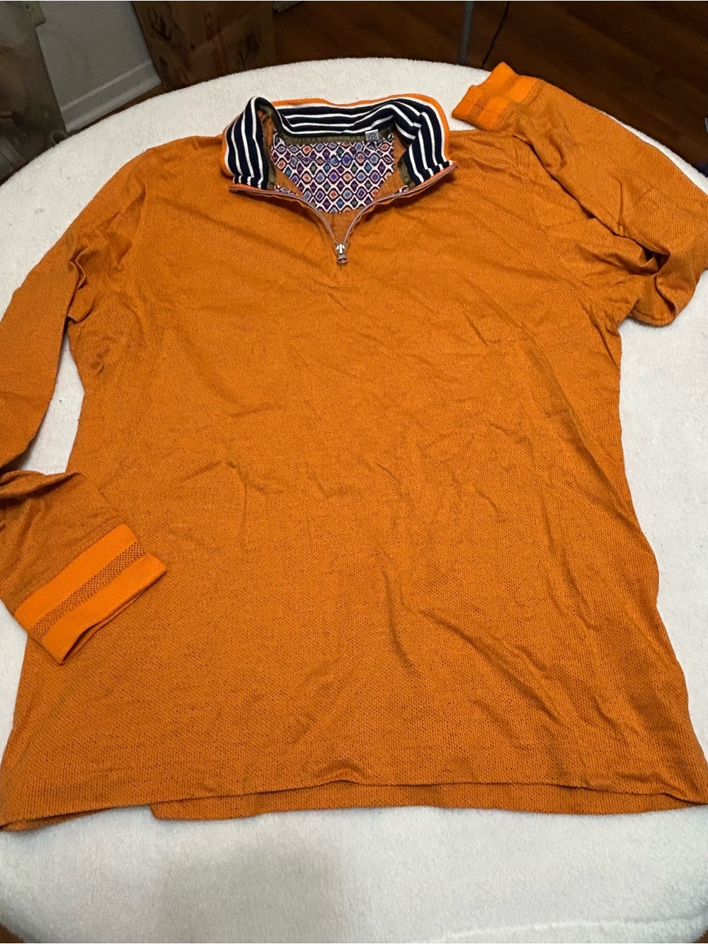 Robert Graham Orange Quarter-Zip Pullover with Striped Collar